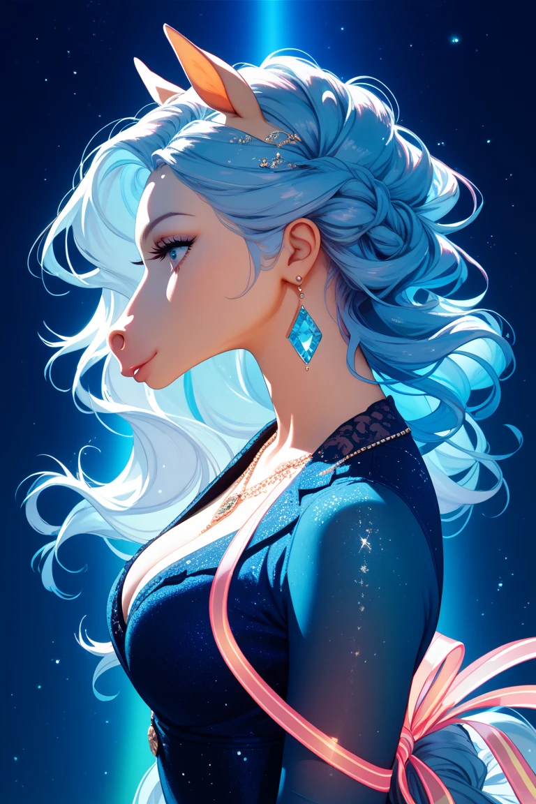 {-erro_de_anatomia:1.0} There is a white unicorn girl, blue mane and long mane, white unicorn, unicorn, unicorn horns, A unicorn, celestia, Nine stories, blue unicorn, soft dreamy, cinematic light《fangs》Unicorn in, mythological creatures, a mythical creature, Pokémon illustration, unicorns, a glaceon princess, white dress, opal eyes. Auroracore, ghostly iridescent, image good for rendering, sitting on the water. unicorn girl, full body