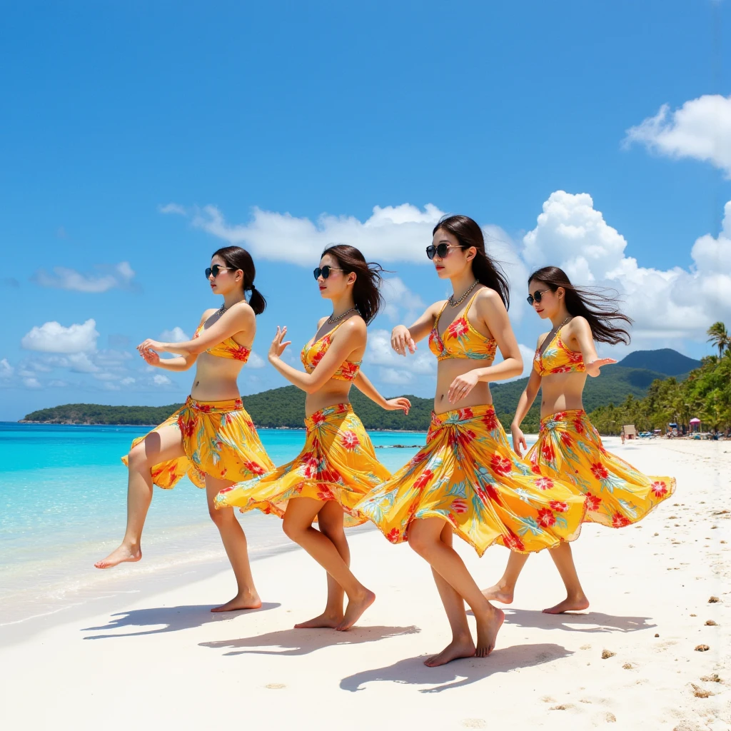 Year: 2022
Country: Tonga
Description: At the pristine shores of Nuku'alofa, a well-dressed family enjoys a sunny day by the sea. The parents, wearing stylish 1960s-inspired beachwear, watch with delight as their teenage daughter, in a retro swimsuit, practices her synchronized swimming routine in the crystal-clear waters.