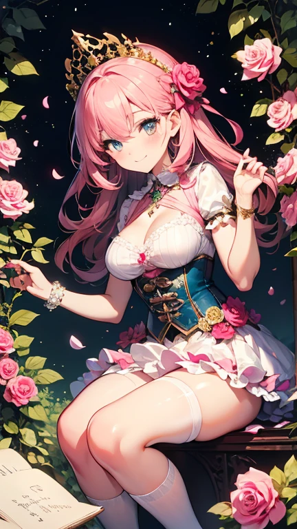 (8k, Tabletop, Highest quality, Highest quality, Official Art, Breathtaking beauty and aesthetics, expensively detailed, The greatest masterpiece ever made, 息を呑むほどbeautiful照明:1.2), (1 person, alone), (), (beautiful detailed face), (Glowing White Skin), (beautiful detailed pink twin tails hair, bangs:1.3), (Beautiful delicate droopy pink eyes:1.5), break, (beautiful detailed cute black See-through intricate lace bra and side tie panties, Black ribbon), break, (tights, expensive_gap, beautiful detailed black garter stockings), (beautiful Gorgeous Diamonds Tiara), (beautiful big bust:1.5), (happy beautiful Gentle cute innocent smile:1.2), (Charm, wonderful, beautiful, elegant, Gorgeous, grow, Eye-catching, elegant, Everyone loves it, I was healed, Cute like an idol, Stylish like a fashion model, Graceful like a goddess, Looking at the camera, Cute pose, Happy), Nice views, (ultra detailed realistic Breathtakingly beautiful Gorgeous garden, blue sky:1.2),