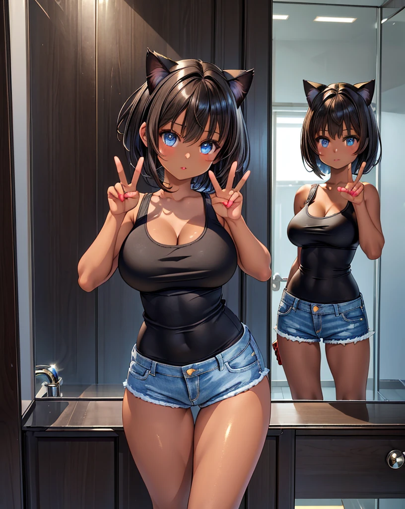 black hair,short,girl,nice,Cat ear,big breasts,Plump,sexy,kiss