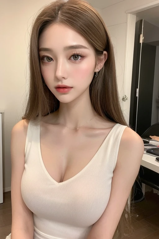 (realistic、masterpiece、Best Quality、8K、highres、high resolution:1.3)、1 girl、Big breasts、white bikini、looking at viewers、super fine face and eyes、long hair、 upper body、