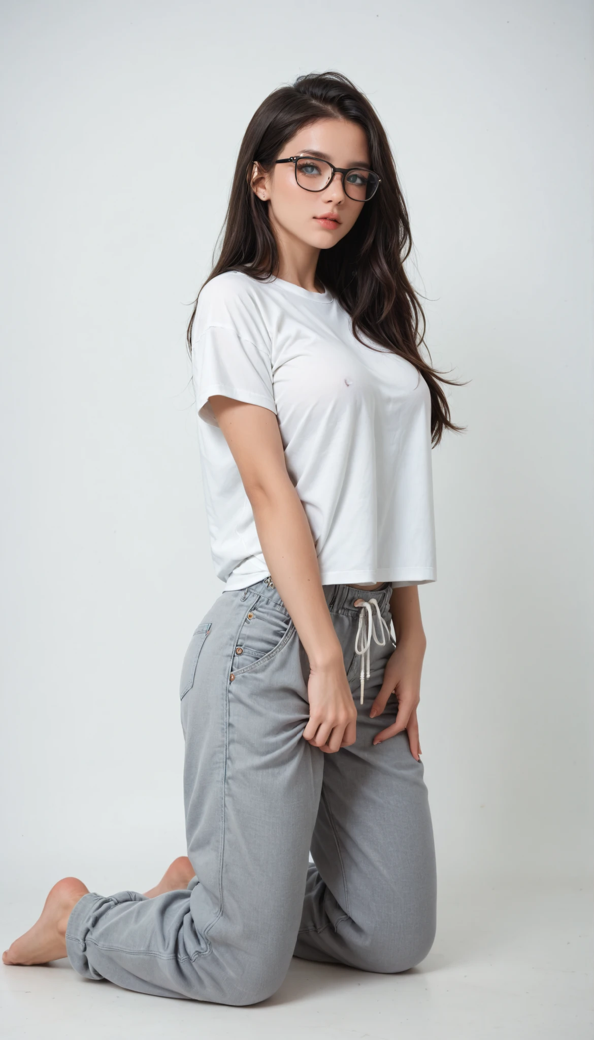 uma mulher de camisa branca e bermuda azul posando para uma foto, camiseta branca, camiseta branca, camiseta branca, vestido com uma camiseta branca, dressed in a camiseta branca, plain camiseta branca, camiseta azul apertada, vestindo shorts e camiseta, navy blue shorts, Topo branco, In shorts, roupa branca casual