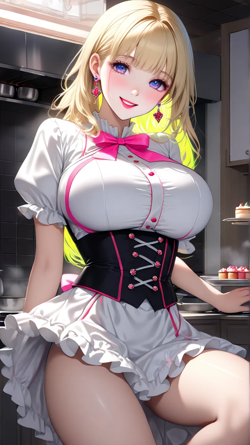 A group of Maids standing in a row,Show forehead,Glasses,1 girl,Super delicate skin,Radiant Skin,Moist oily skin, devil smile,Huge Chest,Chest,Show your thighs,Vibrant colors,masterpiece,best quality,Extremely detailed,high resolution,concentrated,Nightclub,Look at the audience,,Change,((masterpiece、best quality、Very detailed)、((A girl))、blond,Dark skinned hottie,Tattoo,Maid,Short skirt,Pink leopard print underwear,Reverse Bunny Girl、Pink Eyes、((There are many piercings))、((Big Chest))、Cowboy shooting、Shot from below、Purple light strip,((best quality)), ((masterpiece)), (detailed), (character focus、Chest Focus,whole body), Thick Legs,Side Ponytail,Long hair,curls,Thick thighs,Huge breasts,Half Chest Exposed,Fascinating three-dimensional,Fascinating three-dimensional,Fascinating three-dimensional,Whole body soaked,Shortness of breath,Bright Black