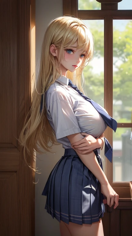 (masterpiece:1.2), (highest quality:1.2), Curvy but slender body, perfect eyes, perfect face, perfect lighting, 1 girl, long hair, curly hair, fine clothes, detailed outdoor background, compensate, eye shadow, thick eyelashes, fantasy, (maid)、whole body,alice in wonderland、Bright and beautiful face、young shiny glossy white shiny skin、the best beauty、the most beautiful bright blonde hair in the world、thin hair、super long straight hair、Shining beautiful bangs、Shining crystal clear big blue eyes、Very beautiful lovely 17 year old most beautiful girl in the world、big and full breasts、tits、nipple、a sexually excited look、spread your legs wide、((She shyly lifts her skirt to show her pussy))、I'm inviting you to have sex