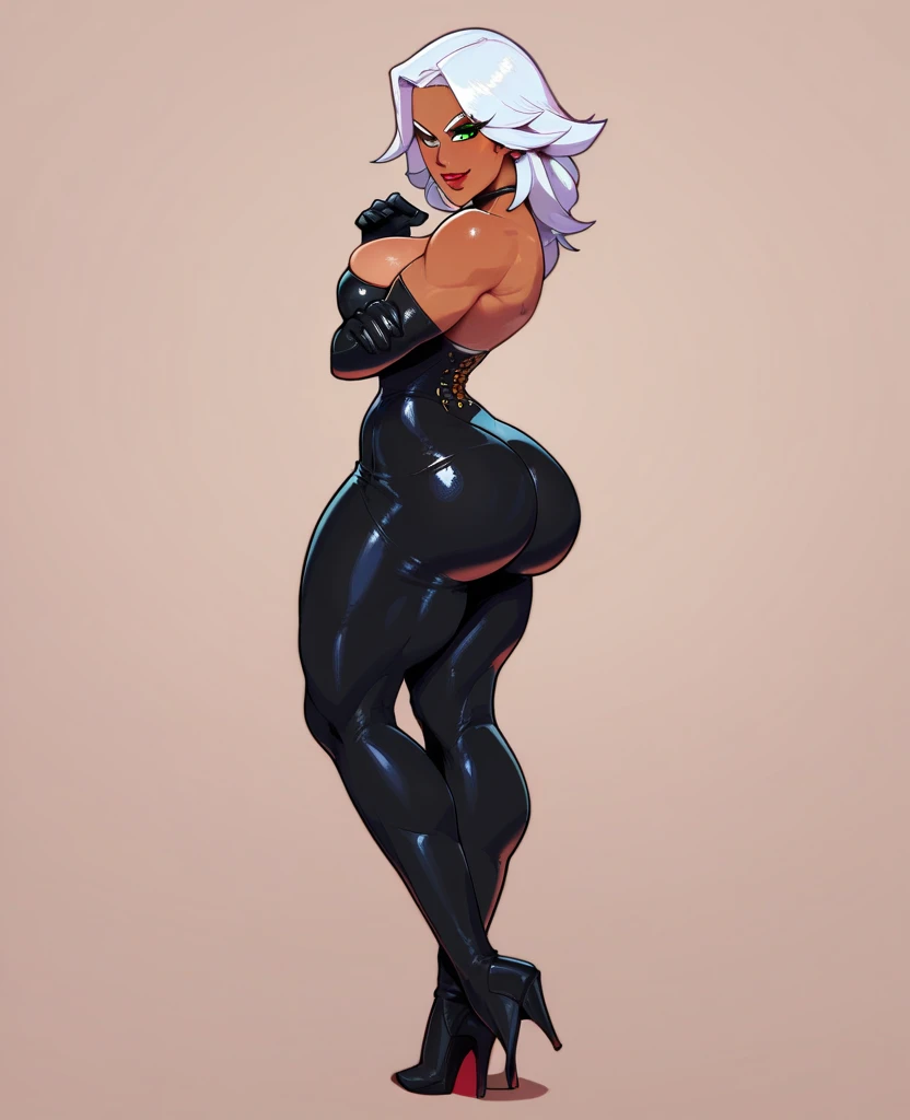 slightly fat big breasts, Super plump, Very plump, pearls necklace, Ring in the nose, 耳Nipple Ring, Anklets, Thick lips, black-skinned, Crystal heels, leather whip, short detailed hair, The expression is pompous, Tight clothing or pajamas, Silk pajamas, (full body1:1), slightly fat big breasts, (Intricate court costumes, Gorgeous European court costume black and white, )posing elegantly, Black hair, braidedponytail, Blindfolds, Moles under eyes, Makeup, Seductive smile, Chiaroscuro, Close-up, Cowboy shot, Masterpiece, ccurate, High details, High quality, A high resolution, Anatomically correct, ccurate