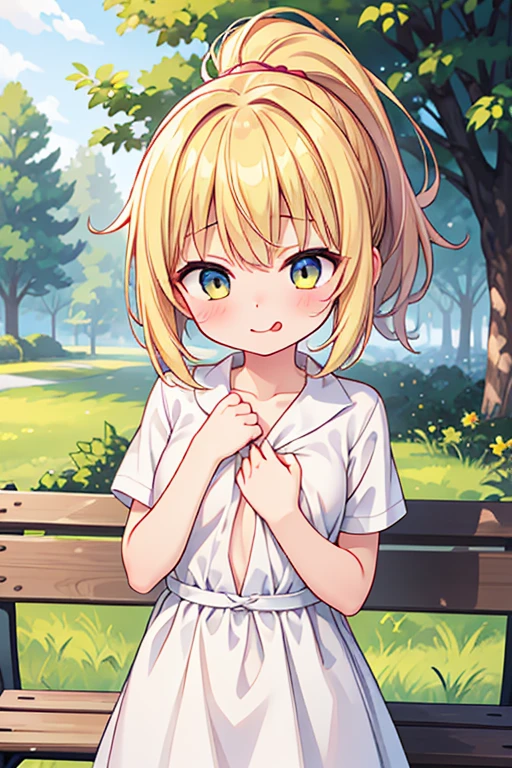 Idol、masterpiece、highest quality、Beautiful expression、Absurd、Hmph、(Cowboy Shot、White ruffle lace mini dress、white collar、White ruffle cuffs、particle:1.5)、(bloom、shine:1.4)、(Laughter)、(blonde short、Yellow Eyes:1.7)、Sharp focus、Photorealistic、High resolution、Highest detail、Ultra-detailed、Detailed face and eyes、Sharp pupils、Realistic students、Sharp focus、 Glowing Skin、Black corset、(Dark Forest、river、Dark Background:1.5)、Rim Light、dynamic, Cinema Lighting、(((Pull up your skirt:1.3)))、(((White panties are visible)))、(Perfect hands, Perfect Anatomy),