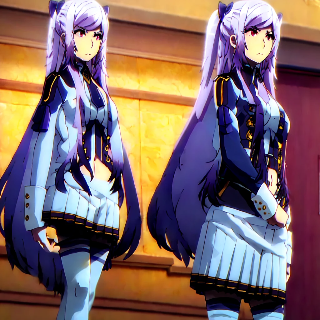 <lora:Salia_Crossange-10:1>masterpeace,best quality,Salia_Crossange, 1girl, solo, long hair,thighhighs, long sleeves, twintails, brown eyes, blue hair, pantyhose, boots, belt, black footwear, uniform, military uniform, thigh boots,lie on a desk