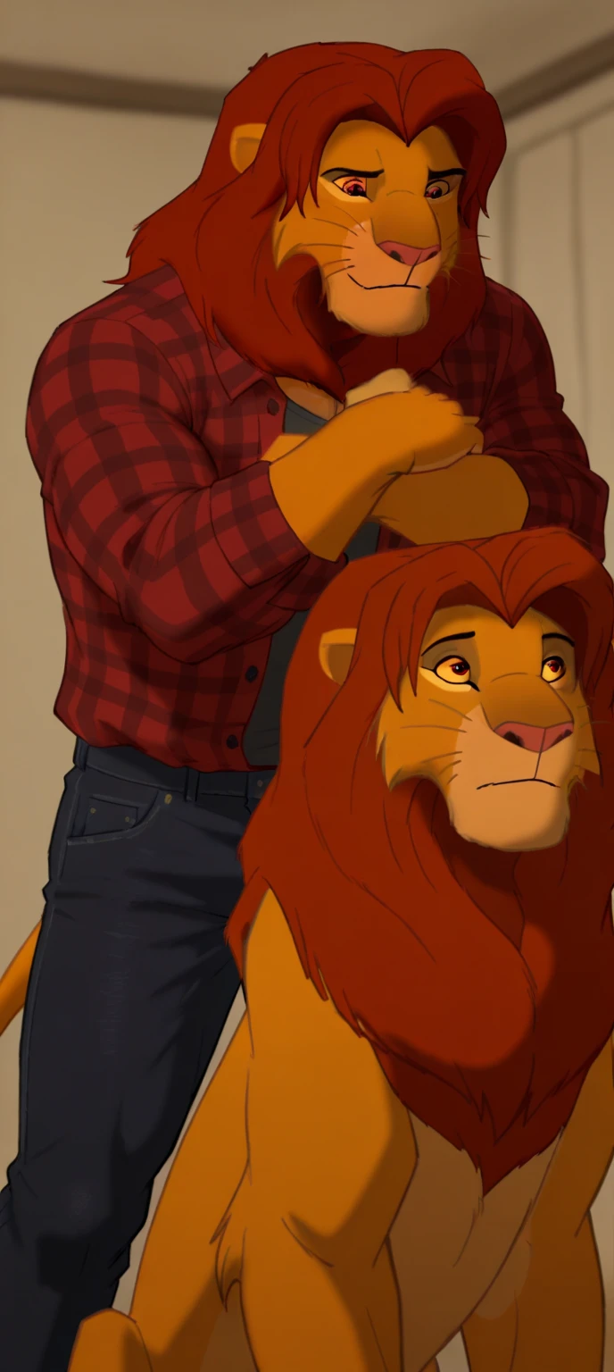 a furry lion, showing him at 5 years old, then 10 years old and finally 18 years old 