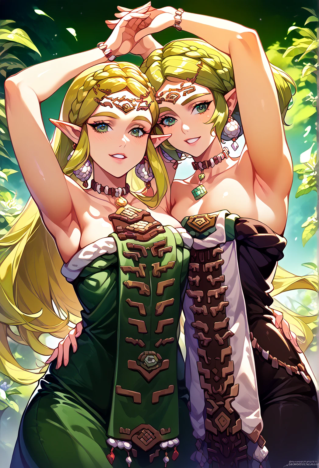 ((jungles)),(elf milf),((squatting)),((golden tattoo covering whole body:1.4)),flower ribbon,(golden hair),Detailed face details,((thick body: 1.4)), (Curvy:1.35),Curvy physique,(nude:1.6), (huge breasts:1.2)