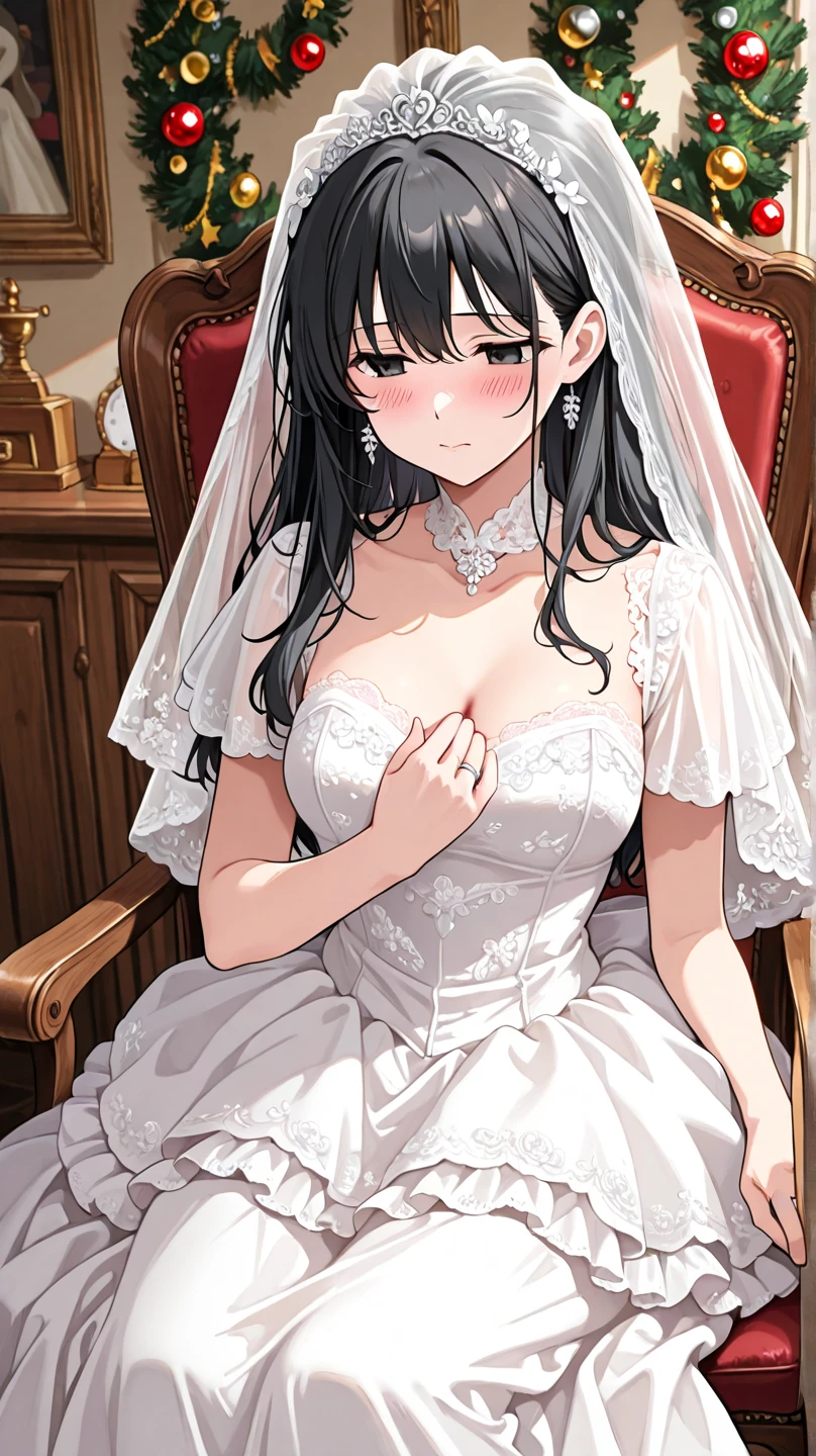 (masterpiece),best quality,Amazing,finely detail.Depth of field,beautiful detailed eyes,<lora:nishizumi_shiho-000020:0.9:MIDD>,nishizumi shiho,cowboy shot,alternate costume,mature female,bride,brown eyes,