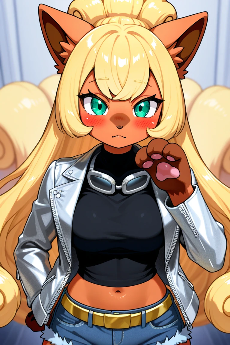 (best quality, masterpiece),
 furry, cat girl, ((claw pose):1.2), :3, cat ears,  cocktail dress, cat tail, naughty face, seductive smile, collar, 
 blonde hair, wavy hair, cute pose,  <lora:Diives_style:0.7>