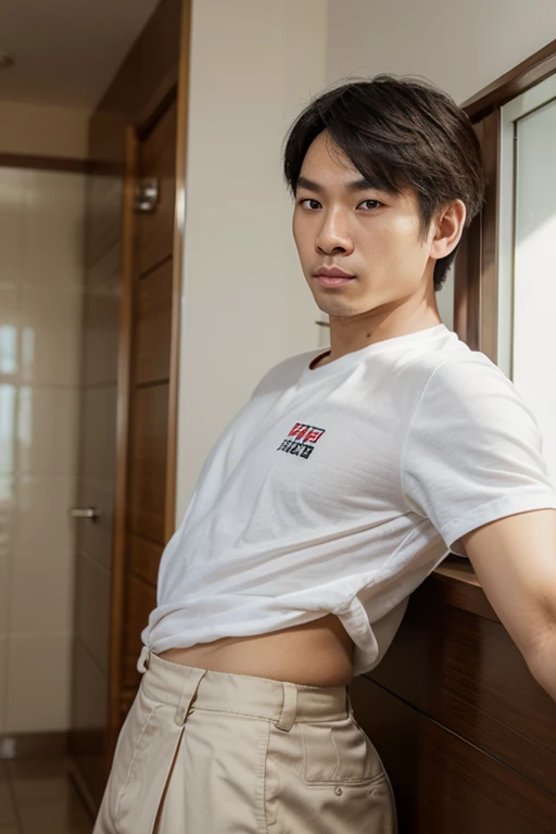 Handsome young man,lean skinny,underwear,Take off your shirt.,ager,Asian people, cyber punk backdrop