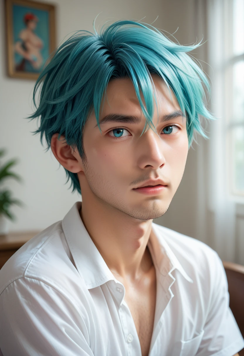anime . Viking without beard blue hair