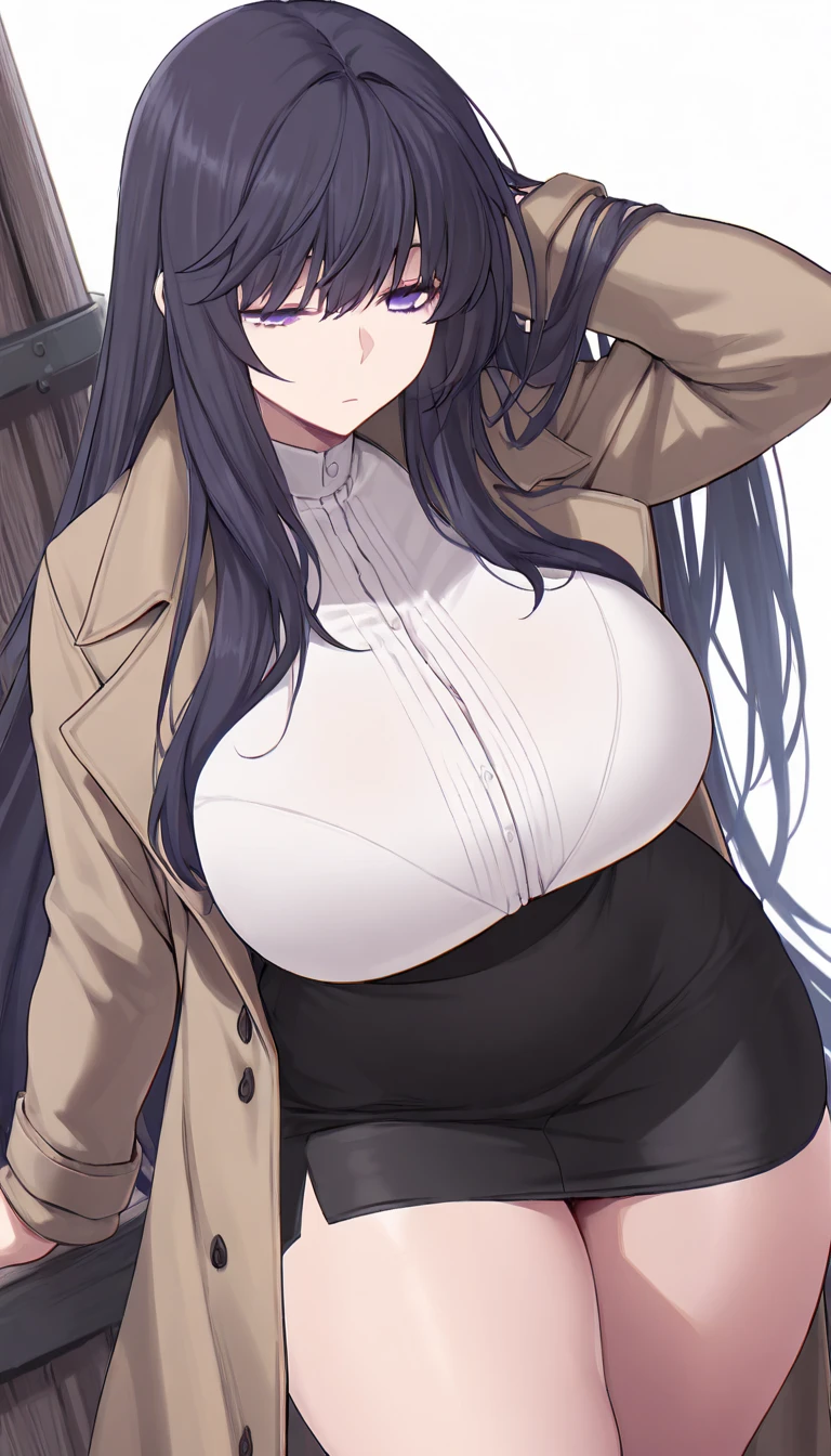 masterpiece,(bestquality),highlydetailed,ultra-detailed,{black hair} (long whitr hair)(Lateral hair)(Shawl hair)(hair straight),(glasses),(Yellow eyes),fleshy feeling,fleshy legs,anime girl with big boos in a black bikini and a gray jacket, seductive anime girl, oppai, thicc, revealing clothes, ecchi, breasts covered and sfw, ecchi anime style, with a large breasts, oppai proportions, attractive anime girl, ecchi style, anime girls, anime best girl, big breasts!, anime girl, hinata hyuga