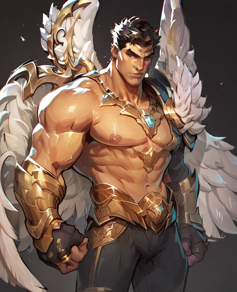 masterpiece, best quality, face, natural eyes, 1man, european, big feet, black socks, (no shoes), full body, large bulge, long legs, looking at viewer, 30 years old, muscled and mature, short haircut, face covered with white fluids, sweating, tight cloth, erecting, shirtless, topless, smirks, solo, white skin, muscular, muscle man, tall, hunk, big biceps, abs, wide shoulder, open chest, facial hair, black short hair, wet body, wet hair, shirtless, viewer looking, high resolution:1.2, best quality, full body, flat style, dark sky, a male angel with huge black wings, fire on the ground, dark angel, black wings, tatooed arms, remote camera