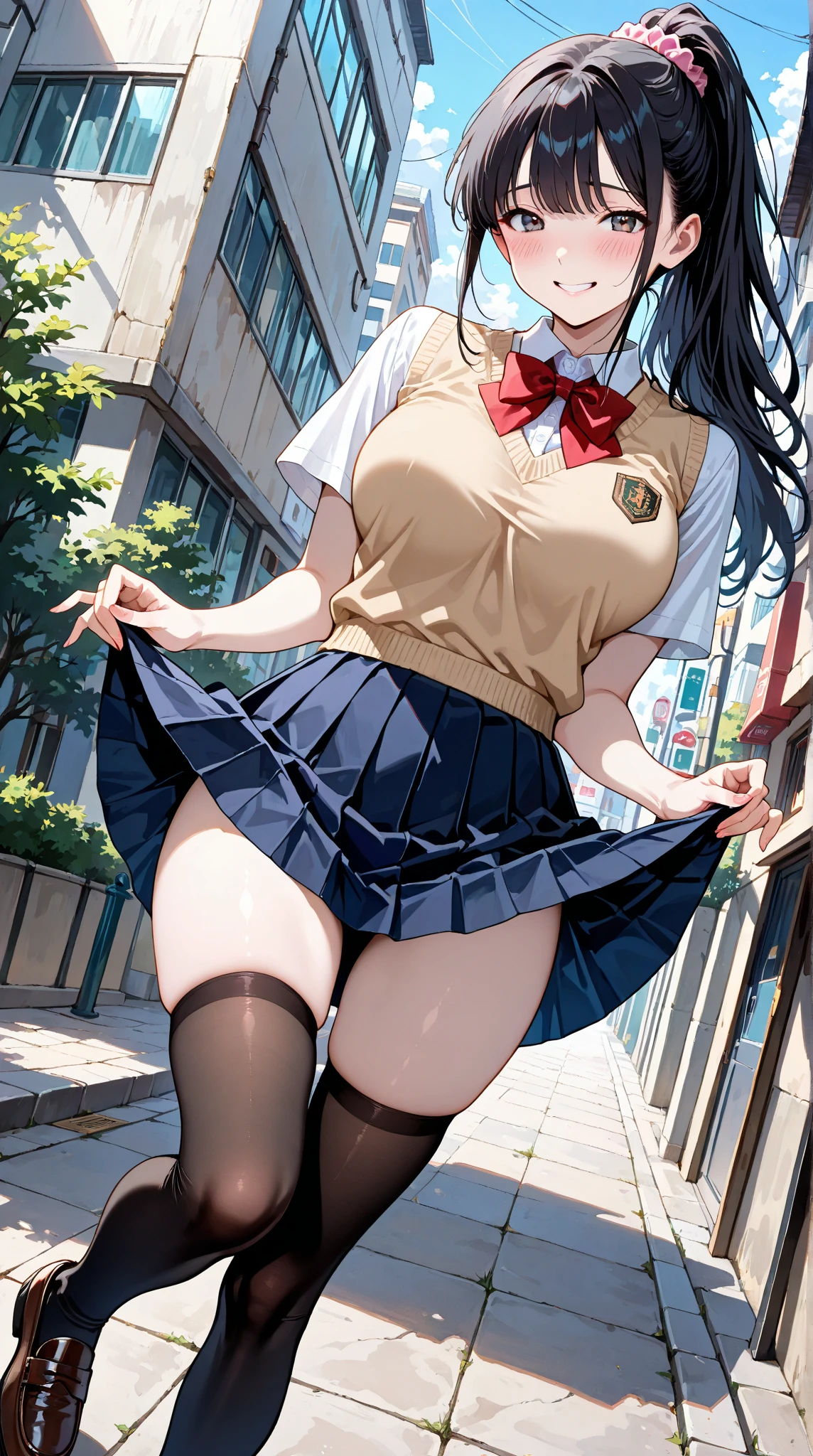 best quality, business clothes, drooping eyes, blush, ecstasy, sleepy face, ((precise drawing of luxurious and adult panties)), (((hit her crotch against the pipe))), (((hide crotch with a skirt))), open legs, outside,