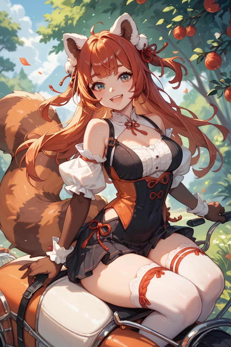 Beast-eared maiden,a skirt,Big furry tail,red fox,catss,adolable,mistic,Eyes,Naughty,inquisitive,hair adornments,gentleness,Naïve and lively,In particular,distinctive,Pure,vibrancy,Ancient style white stockings JK blush