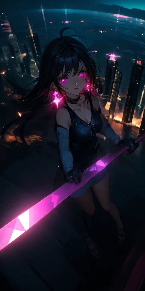 (best quality,4k,highres:1.2),ultra-detailed,realistic,ninja,female,sexy,cityscape,night,stealthy,sneaking,hidden,weaponry,leather outfit,masked face,confident,agile,athletic,mysterious,shadows,dark alleyways,hiding in plain sight,ready to strike,cat-like reflexes,sharp weapons,assassin,dangerous,breathtakingly beautiful,silhouettes,movement,urban landscapes,moonlit sky,intense gaze,vibrant colors,neon lights