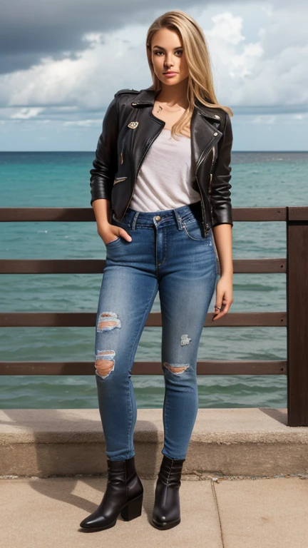 Sandy from Grease in jeans and a leather crop top