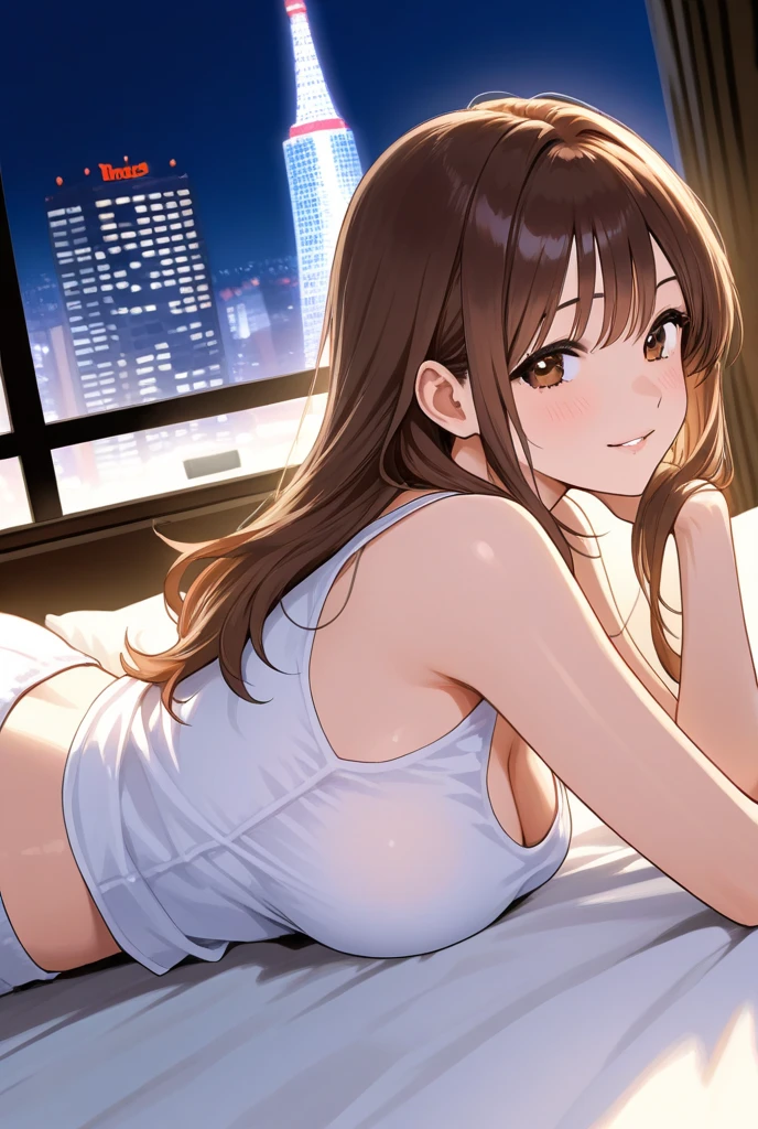 （highest quality、Highest quality、4K,POV shot、Midnight Night View、Super popular gravure model、Mature women with huge breasts and firm asses、）Panicked and surprised expression、彼女はBeing watched、Look back、Patterned underwear、bra（ハイbraンドbraジャー、）、Thong、Skyscraper condominium、Balcony、Exposed to the night wind、 Being watched、