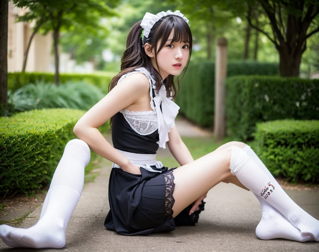 (Photoreal: 1.4), (Hyperrealistic: 1.4), (Realistic: 1.3), (Smooth Lighting: 1.05), (Improved Cinematic Lighting: 0.9), 32K, 1 female, 24 year old female, Slender figure, Realistic lighting, Backlight, Face light, Ray Tracking, (Bright Light: 1.2), (Quality Improvement: 1.4), ( Realistic textured skin of the highest quality: 1.4), fine detailed eyes, detailed face, fine quality eyes, dark brown eyes, (tired, sleepy and satisfied: 0.0), pale lighting, white blouse, ribbon tie, dark blue long skirt, ((((white silk ankle-length socks))), (white socks with ruffled ornaments))), (((wearing black pumps))), One adult woman in Japan with faint smile