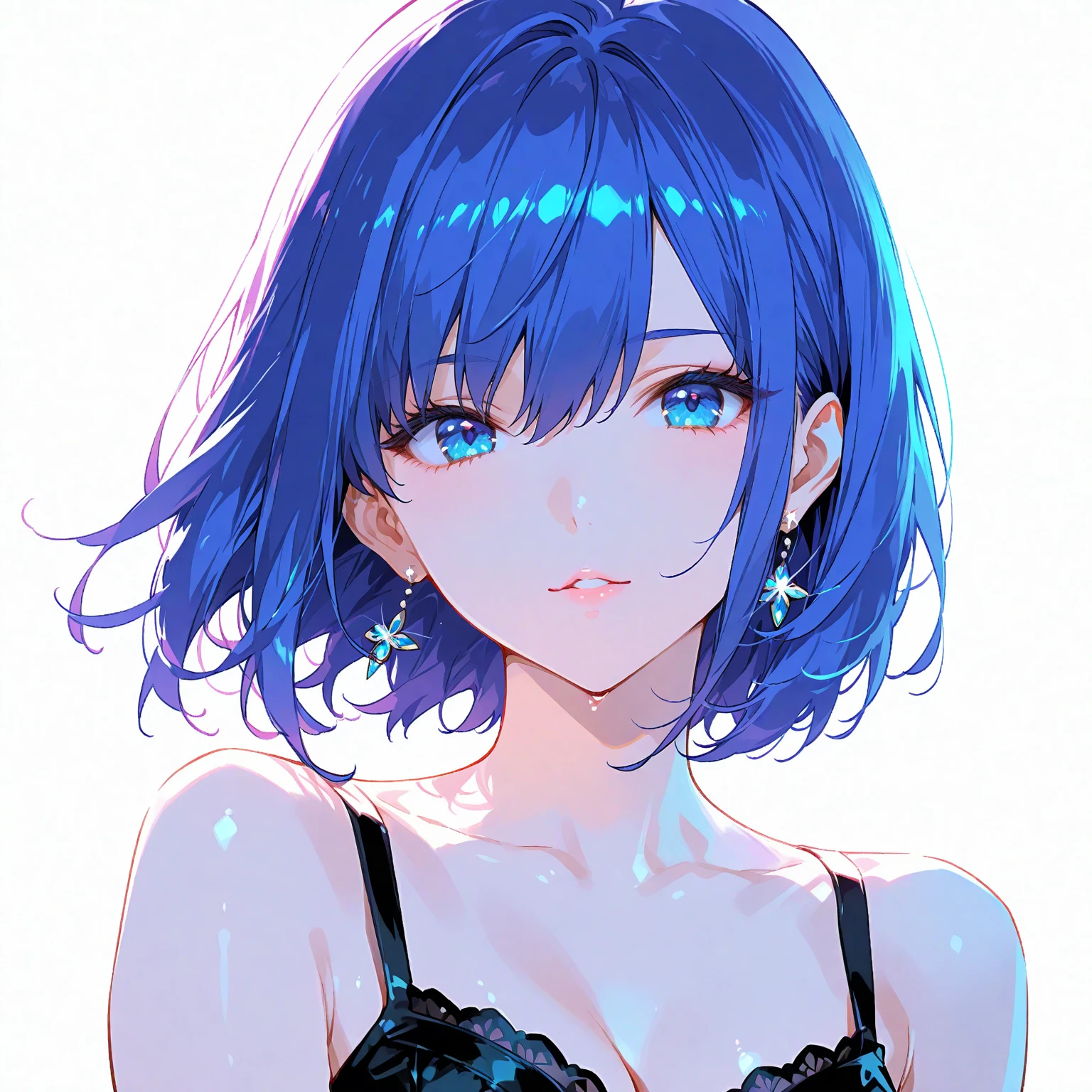 (Super detailed illustration), [Standing picture, Upper body, Close-up of girl:0.6], Slim body, Perfect body, Camisole dress, Lace, Gradient background, Anime character, (Cute girl:1.1), Sexy