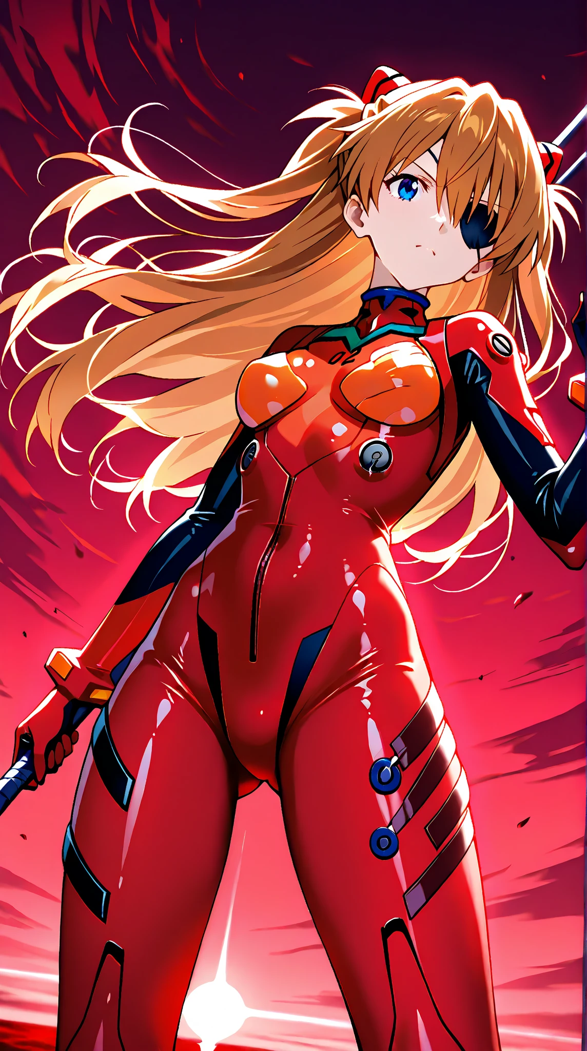 star-filled sky above the city, (Best quality,4K,8k,high resolucion,Masterpiece:1.2),Ultra-detailed,(Realstic,photoreallistic,photo-realistic:1.37) Asuka in a very dark city , on a motocycle , Beaucoup de contraste , Moto moderne , Contraste noir et rouge , Nuit profonde , ciel noir profond , drop shadow, silhouette , Asuka , Plugsuit rouge et noir , beaucoup de mouvement , ,Immeubles de grande hauteur dominant, Conception de motocyclettes, urban landscape stretching as far as the eye can see,Fresh and mysterious atmosphere,Emit a sense of adventure and exploration,Energy and excitement in the air, black motorcycle , riding, ultra detailed face