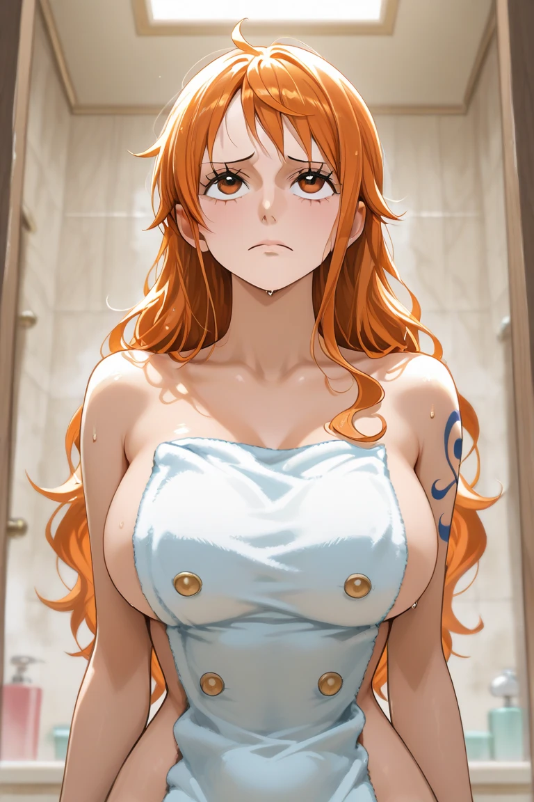 (((masterpiece))), (((best quality))), ((ultra-detailed)), (highly detailed CG illustration), Nami, (nsfw:1.2), (masterpiece:1.5), Detailed Photo, Sexy, (Best Quality: 1.4), (1girl), Beautiful Face, (Orange Hair, long Hair: 1.3), Beautiful Hairstyle, beautiful detail eyes, (realistic skin), beautiful skin, absurd, attractive, ultra high resolution, high definition, (sexually aroused:1.5), Pinkish white skin, cool white light, sexy pose, Beautiful , white background, pink soft white light, Wear a white tank top, (bukkake:1.5),