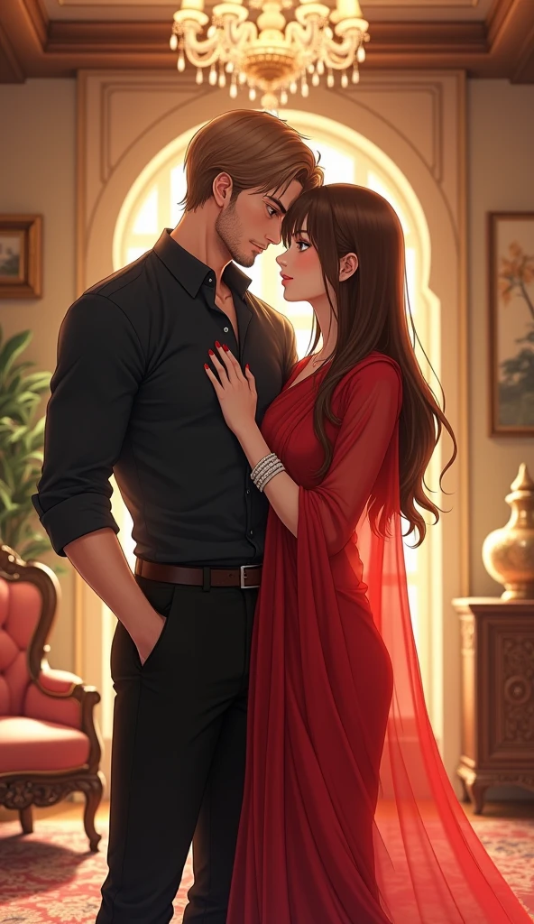 (masterpiece、top-quality、hight resolution), In a hotel room, a mature woman and a young man are facing each other in a serious conversation. The woman is a little nervous, but happy that her sexuality is enough to entice the man. The woman is giving the man final confirmation that he is her first sex partner. She says, "I'm an old lady in your eyes, is that OK? My first time is with an old lady like me..." The atmosphere of the room is cozy and private, emphasizing the importance of the moment and their emotional connection. nsfw, 30 years old