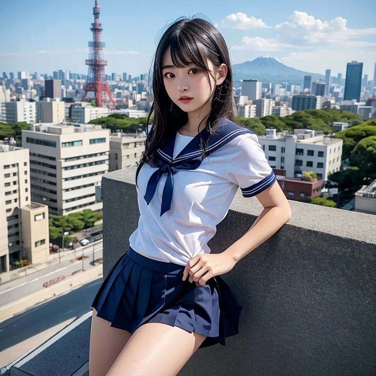 Anime girl taking photos of blue skies