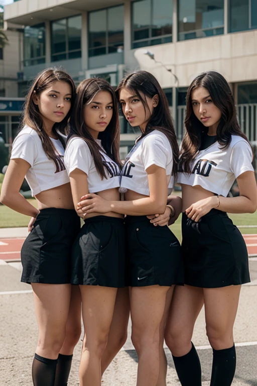 a group of latina schoolgirls on traansparent vinyl syntetic croptop and skirt sucking dick