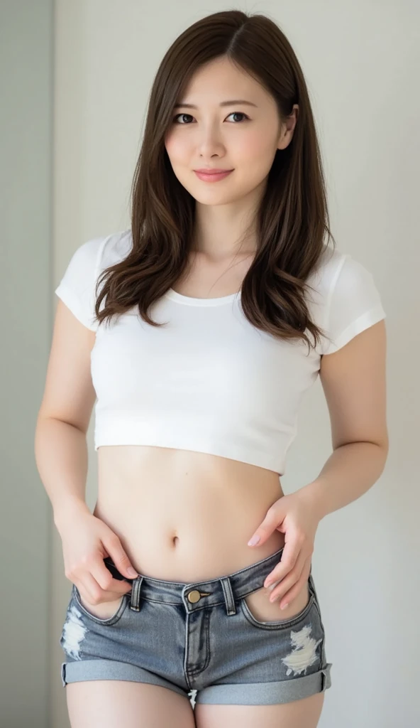 RAW photo, photo of overweight 15 year old teen, (long brunette hair), (tik-tok leggings), (off shoulder top), city streets, leaning against wall, pale white skin, thick thighs, freckles, blemishes, lipstick, ((short height, broad shoulders, ((wide hips and waist)), ((chubby:1.3)), smiling, happy, red lipstick, 