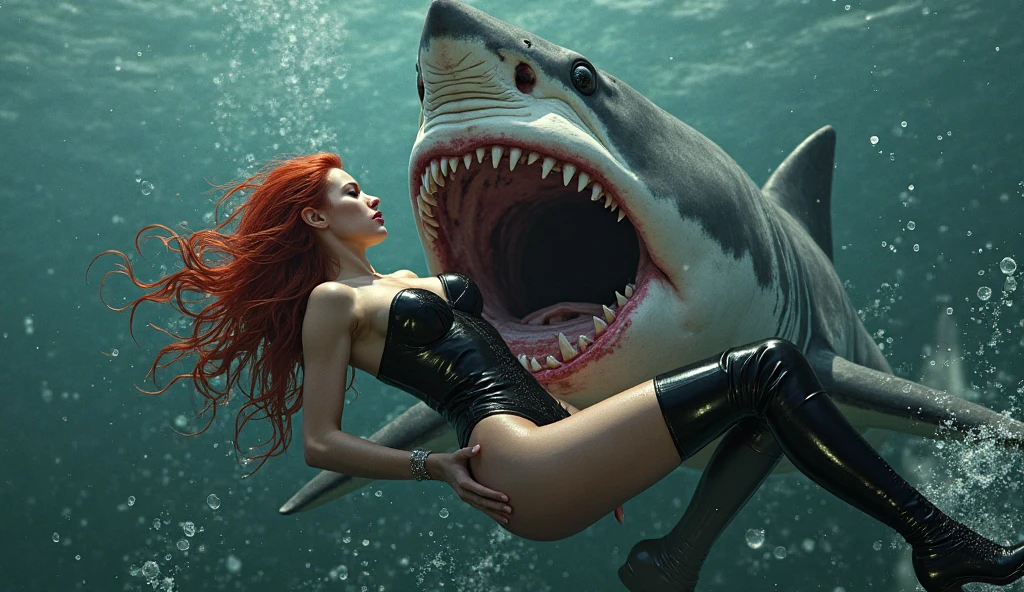 Shark Girl、Coming out of the sea onto land、Laugh with your mouth wide open、shark teeth、Fantasy