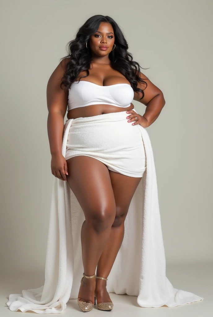 photography, 1female, (older female, 50 years old), thick, asian, jamaican, long hair, full lips, thick lips, earrings, eyeshadow, lipstick, 
detailed eyes, detailed face, large perky breasts, huge wide hips, round thick thighs, shapely big calves, toned trim midsection, skinny thin waist, small narrow waist, long skirt, beach skirt, wrap skirt, low heels, tucked in blouse 