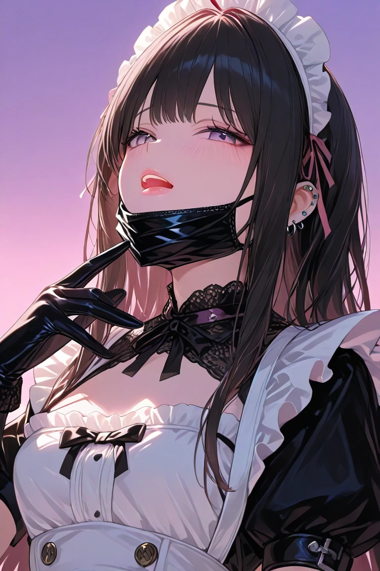 high quality, masterpiece, super detailed, 1 girl, extremely detailed faces, gagged,gagged,Christmas white latex full body suit,White gloves,black christmas stocking tiara,gagged,BDSM,handcuffs,collar,Calm expression,Smile,handcuffs,collar,long black hair, Charming pink eyes, fox ears, ridiculously big, skin shiny, sitting on the snow,Cover your chest with your hands,Bright Christmas night scene