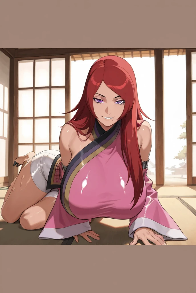 score_9, score_8_up, score_7_up, score_6_up, score_5_up, score_4_up, yu hee, golden eyes, red hair, long hair, thigh, lie, golden eyes, no underwear, beautiful vagina, purple yukata dress,