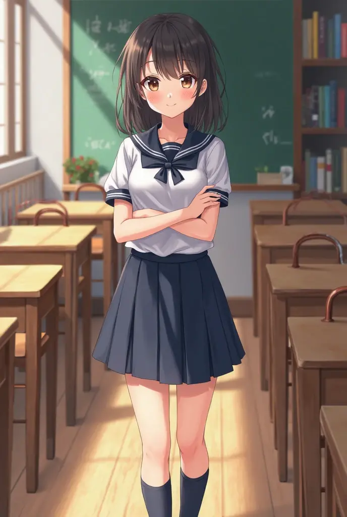 masterpiece,Highest quality,Super quality,Midsummer,School classroom,,skirt,No underwear,13-year-old female student,Simple