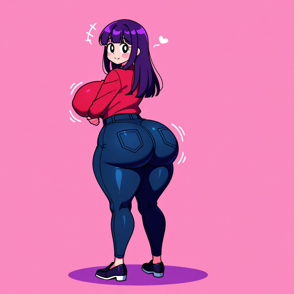A beautiful young woman in yoga pants and tank tops, hyper massive fat tall wide round heavy heart shaped bubble butt, very wide fat hips, massive fat round long very heavy breasts, deep long cleavage, from slightly behind, looking back, smiling, blushing, sexy pose, showing off her massive heavy fat round ass, deep butt crack, rapid ass expansion,