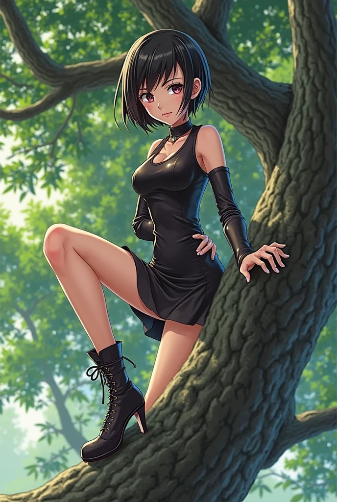 Blackbird, sitting on the grass, short sequin dress, apple green high heel sandals with knee straps, sensual red lipstick, shapely legs