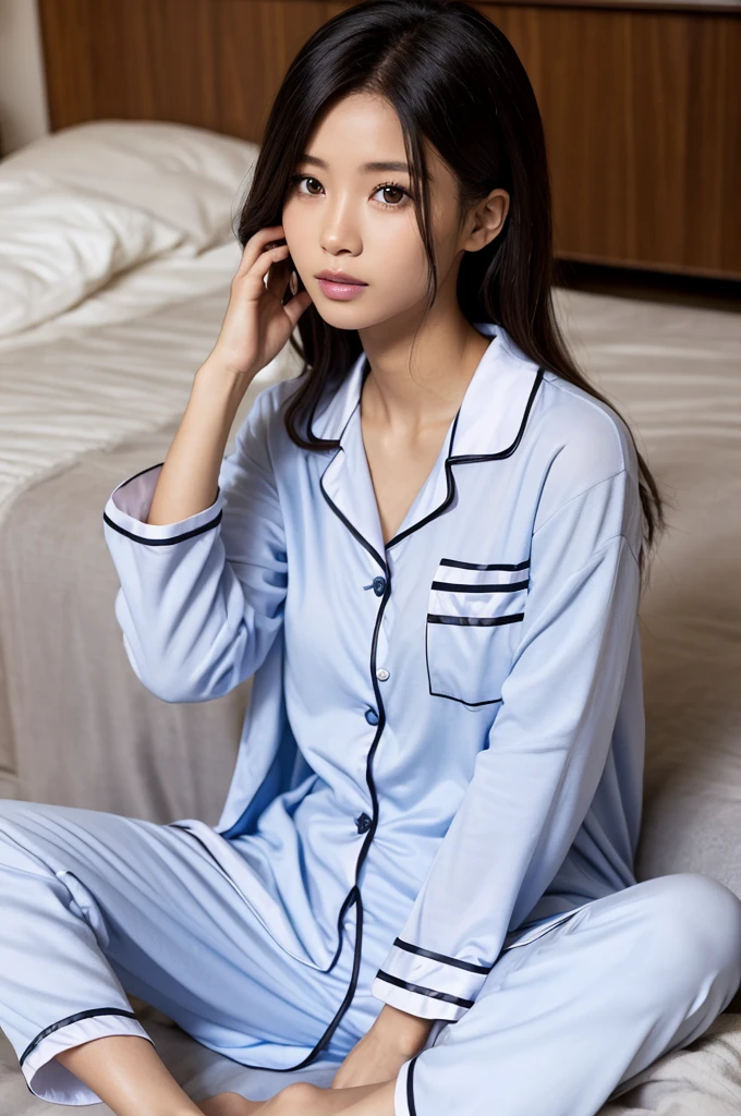 (Ultra-detailed、RAW Photos、Best image quality、Realistic)、morning、Waking up with a smile by the window、pajamas、A bright and fun atmosphere is important、A little sleepy、No makeup