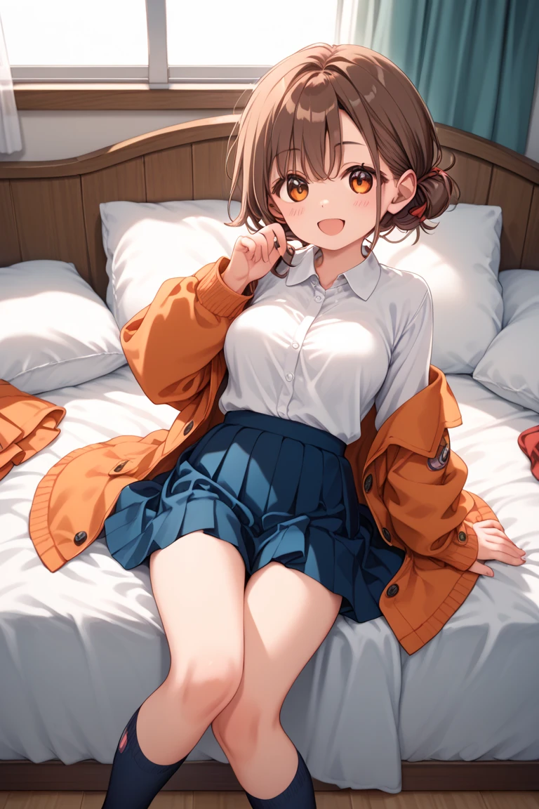 masterpiece, Highest quality, (1 beautiful girl :1.2), blonde, Straight hair, Fishtail Braid, 24-years-old, Medium chest, Standard weight,  cardigan, dissatisfaction:1.3, Red nose :1.1, Drunk, close your eyes, In a hotel bed、Perplexed attitude、Remove shirt、Wet panties are laid、Naked、Leg opening、nsfw