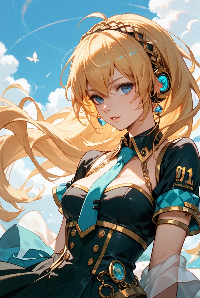 NSFW,((masterpiece,Highest quality,4K)),score_9, score_8_superior, score_7_superior,anime, anime,Rainbow Hair,Wearing a black and gold dress,animeの女の子、Blue background, krenz cushart and ArtJam, 美しく魅力的なanimeの女性, ArtJam style, Yoshika Amano Karol Baq, ArtJam detailed, style ivan talavera and ArtJam, Beautiful cartoon art, ArtJam. Attention to detail, ArtJam comic,Valkyrie,