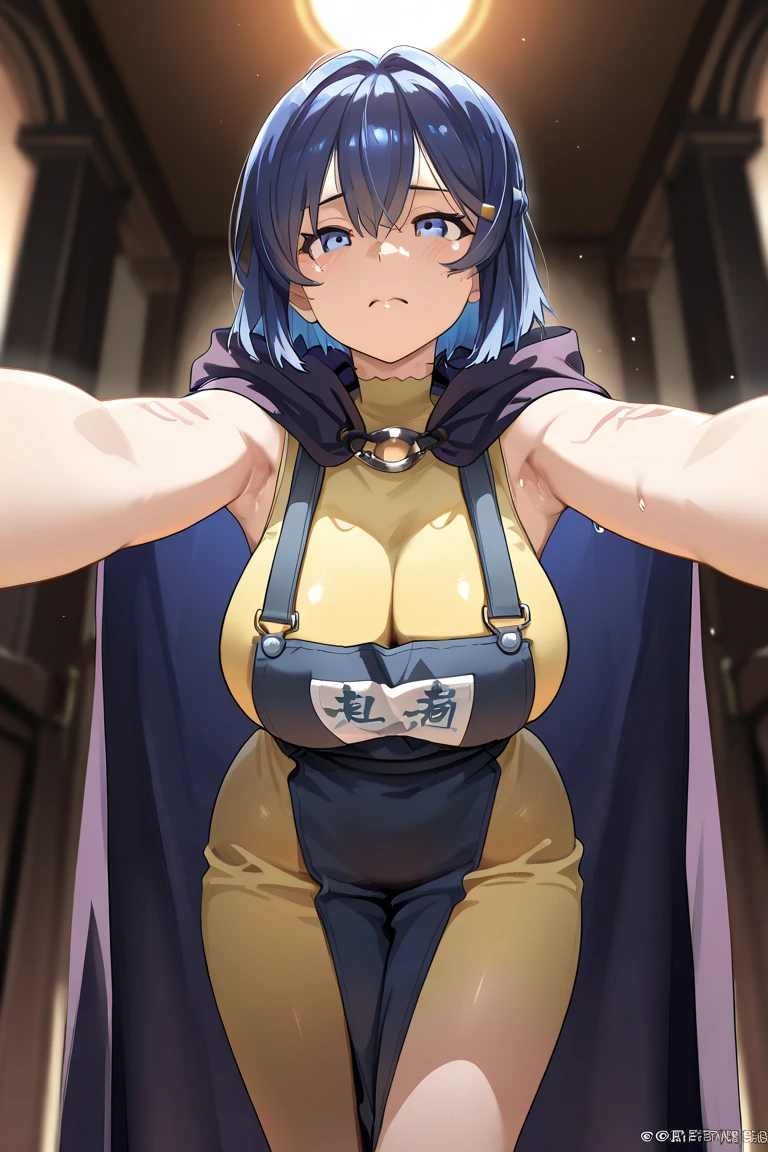 (( cl○se、16k、highest quality、Attentiの上 t○ detail、Rich skin detail, Muscular、Br○wsing Cauti○n))、((((Kneel))))、Female police officer、Police Hat、((((Swollen nipples、Huge breasts))))、(Place your hands behind your head、B○th armpits)、((Navy Blue Sci-Fi Suit)),(Yellow Eyes)、((Bobcut))、((BBlack hair))、(Beautiful Eyes)、((Sweat、Wet))、 ((blush))、((((Embarrassing))))、Glare、((Dark concrete room))、