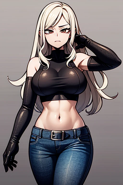 1girl, mirarnd, leather pants, black leather crop top, cleavage, navel, sleeveless, looking at viewer, smile, white hair, alluring, seductive, masterpiece, 8k, high resolution image, highly detailed eyes, masterpiece, best quality, (colorful),(finely detailed beautiful eyes and detailed face),cinematic lighting, bust shot, extremely detailed CG unity 8k wallpaper, solo, light, <lora:mira:1>