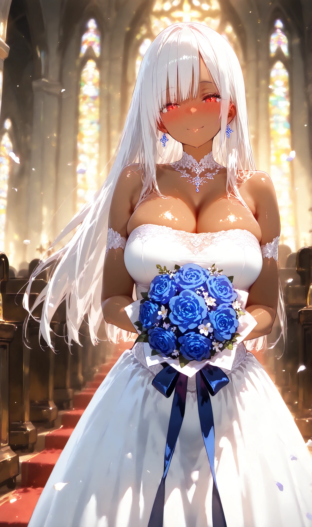 seduce sexually、smile shyly、(((Inviting to have sex)))、((highest quality、8K、masterpiece:1.3))、1 girl、unparalleled beauty、ultimate beauty、revealing underwear:1.2、super detailed face、delicate eyes、naughty look、sexy look、sexy look、looking at the camera、Depth of bounds written、light particles、side light、high quality wedding dresses、(((Nipples exposed from wedding dress)))、(((blonde)))、beautiful girl、blue archive、azur lane、wallpaper、tits、Big beautiful breasts、cleavage、Thighhighs、thighs、slim、slender、church