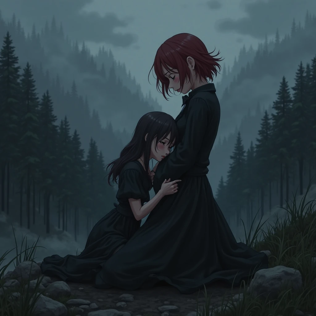 Can you make a dead man lying on willows tainted with blood while a kid holding his hand?