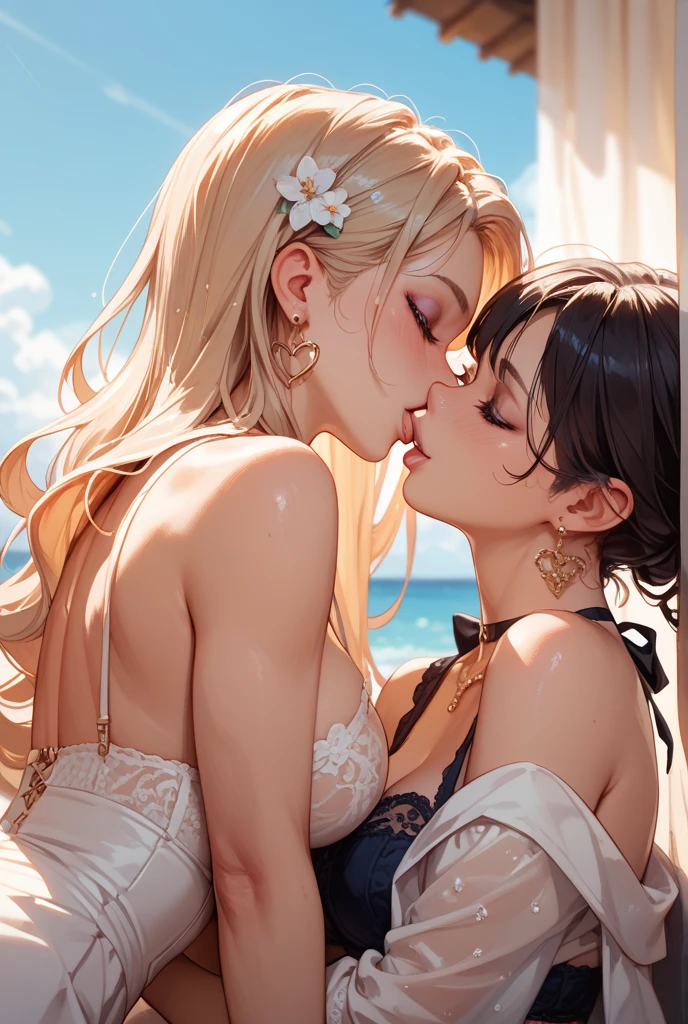 (Ultra-high resolution, 16K, masterpiece: 1.3), Two beautiful women, Beautiful gal deep kissing,deepKiss,Drunk, Blushed, holding beer bottles, drinking, Drunk, Eyes half closed, sleepy, yawn, (Big Breasts: 1.0), Model body type, Ripped and damaged jeans,Ripped hot pants、Take off,(Orgasm:1.5)short hair,Straight Hair,I can see your panties,whole body,