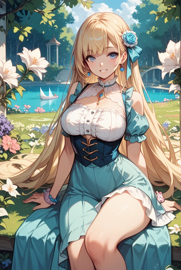 (best quality, masterpiece), 1girl, galaxy, glitter, dress, particle, wind, flower, upper body, dark simple background, looking at viewer, blonde,