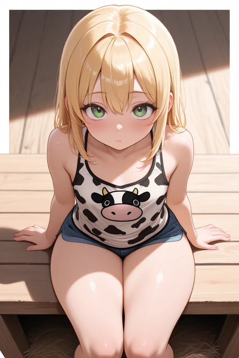 Without clothes, nude, thick thighs, white hair, long hair, braided hair, moles, freckles, chubby, big butt, wide hips, crawling on all fours