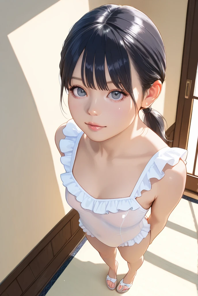 masterpiece, highest quality, One Girl, Thighs, beautiful girl, Small waist, Official Art, RAWphotograph,colorful、Bright lighting、Face Light, Dynamic Lighting, Cinema Lighting, Ultra-realistic, High resolution, photograph, Sharp focus, Highly detailed eyes and face,Symmetrical face, whole body、Large Breasts、Long Hair、A glimpse of thighs、Beautiful cleavage、bride、Smile、lipstick、Twin tails、White lace tennis wear、Low - Angle